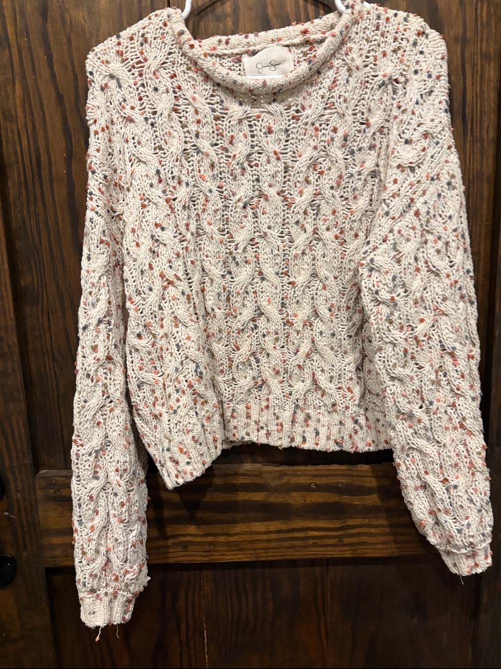Jessica Simpson Cream Speckled Cable Knit Sweater